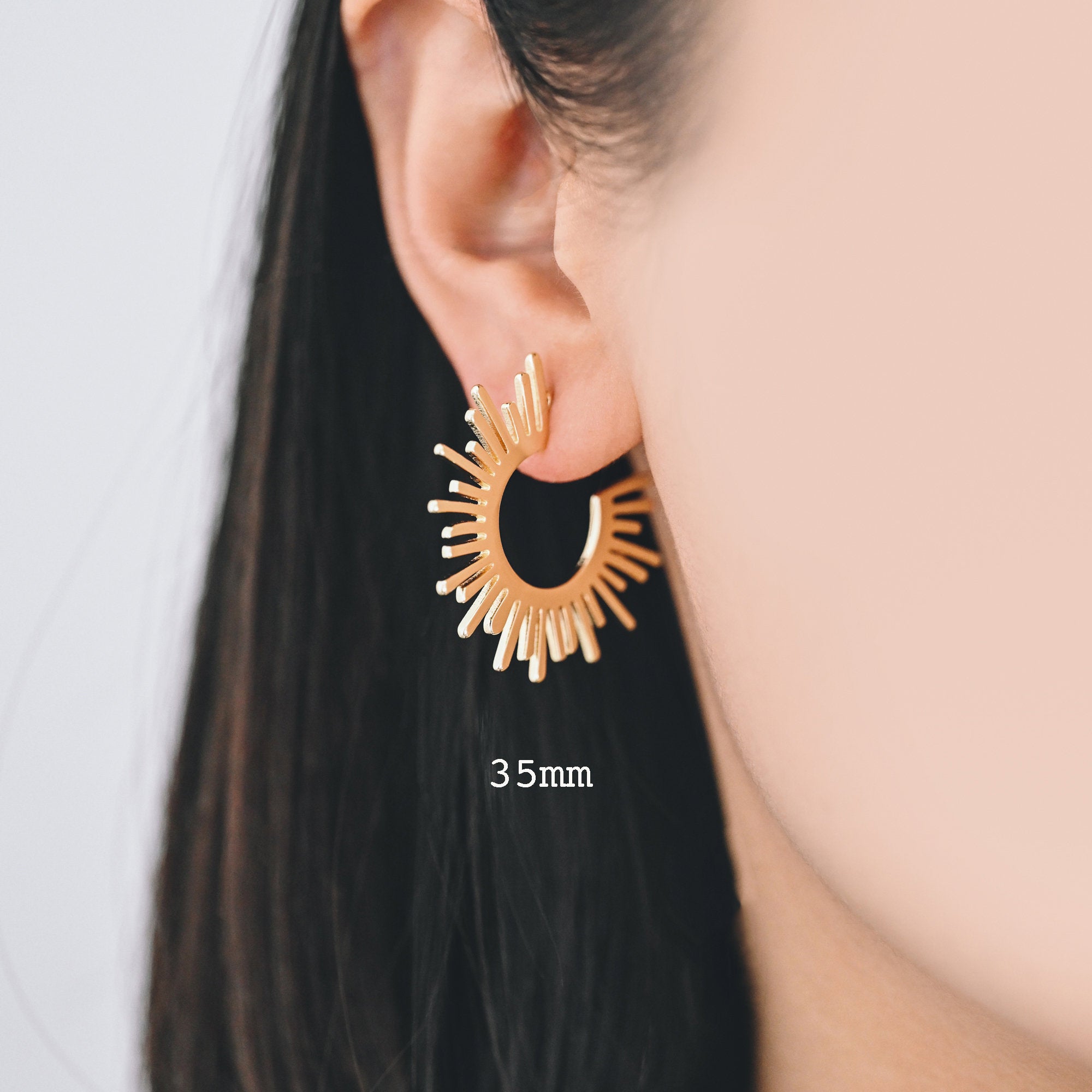 10pcs Gold/ Silver Tone Sun Round Earrings 20/35mm, Gold/ Rhodium plated Brass Sun Jewelry, Sun earrings (#GB-1227)